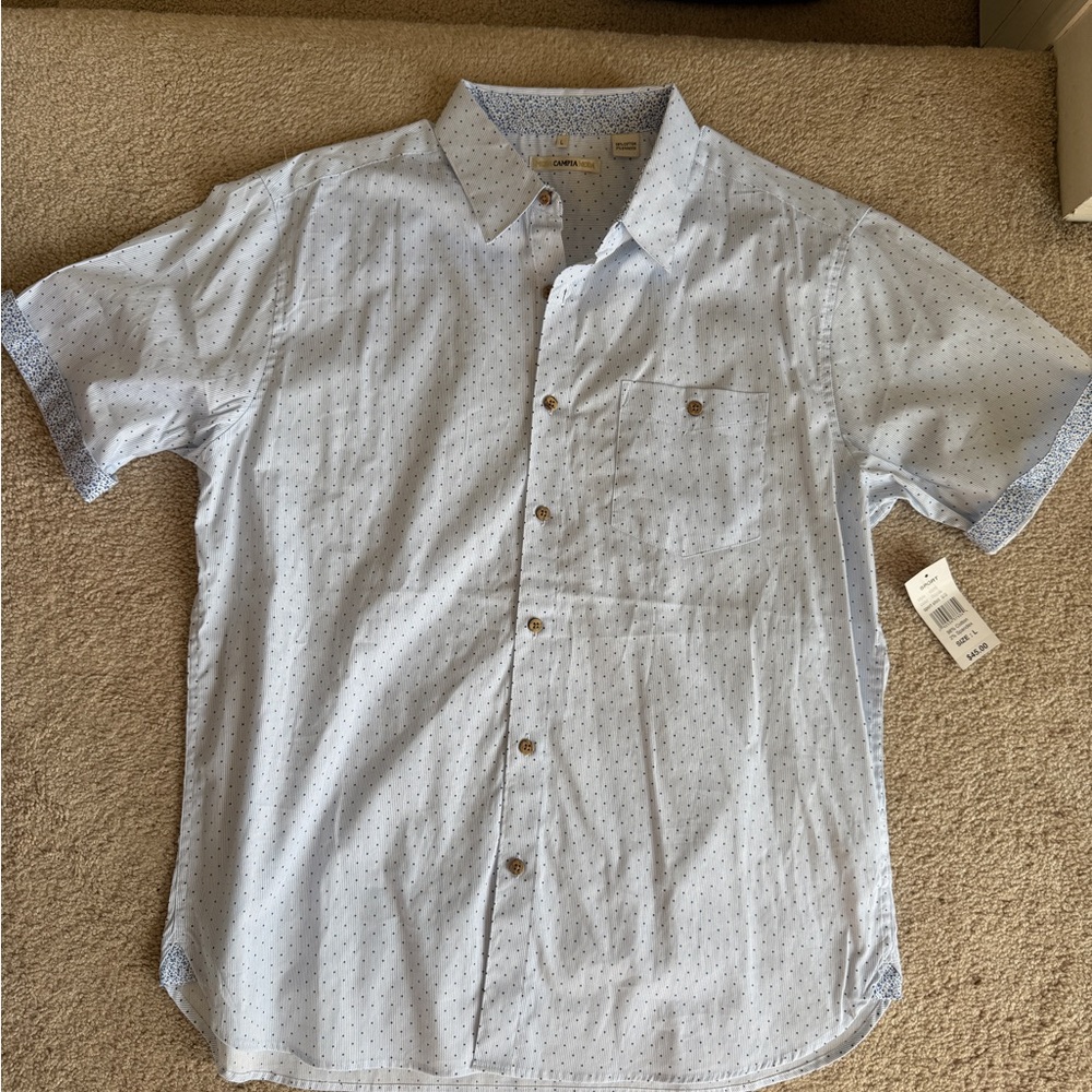 Moda Blue Casual Button Down Shirt with Mandarin Collar